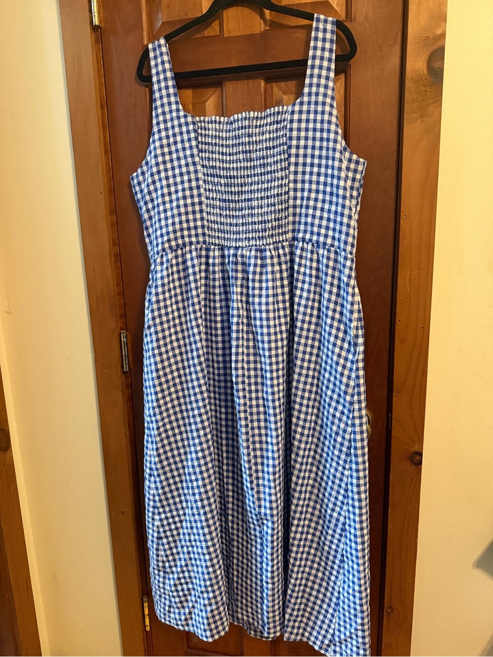 PrettyGarden Blue Gingham Maxi Dress with Smocked Bodice